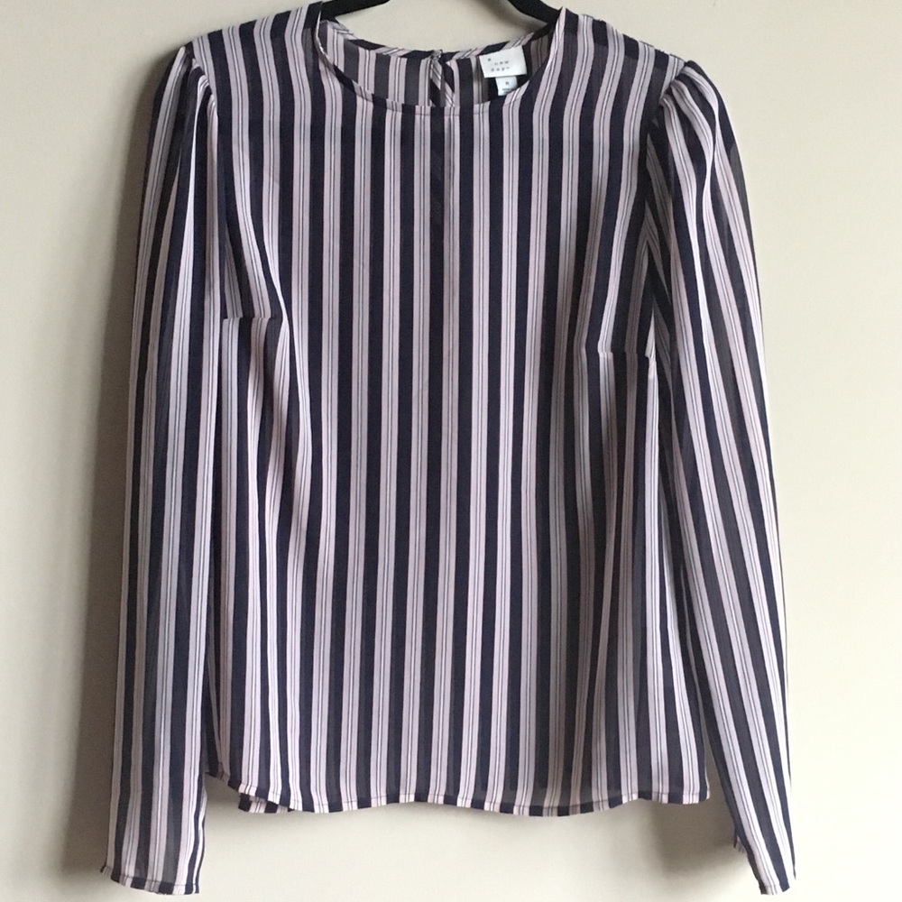 Navy/blush stripe chiffon top